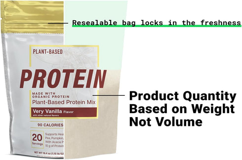 Essential Elements Organic Pea Protein Powder - Very Vanilla, Low-carb Plant-Based Vegan Blend, Keto-Friendly, 20