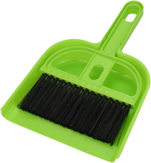 Pet Cage Broom Brush Dustpan Set - Small Cat Litter Sweeper & Car Keyboard Brush (Green)