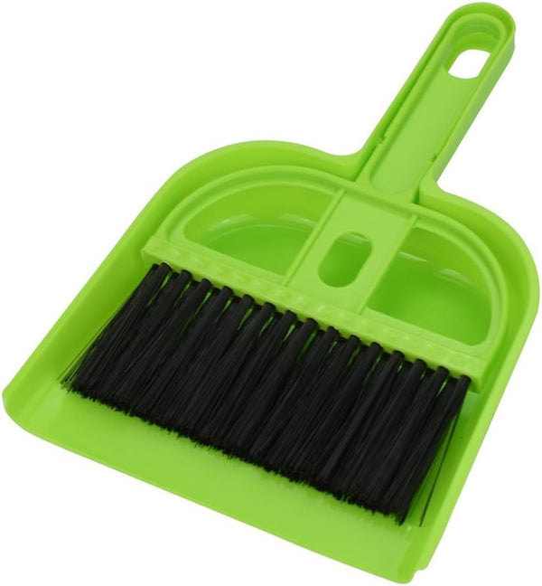 Pet Cage Broom Brush Dustpan Set - Small Cat Litter Sweeper & Car Keyboard Brush (Green)