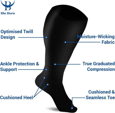 Compression Sock 20-30 mmHg for Women & Men, Wide Calf Travel, Running, Cycling Athletic, Color – Black, Size - XL
