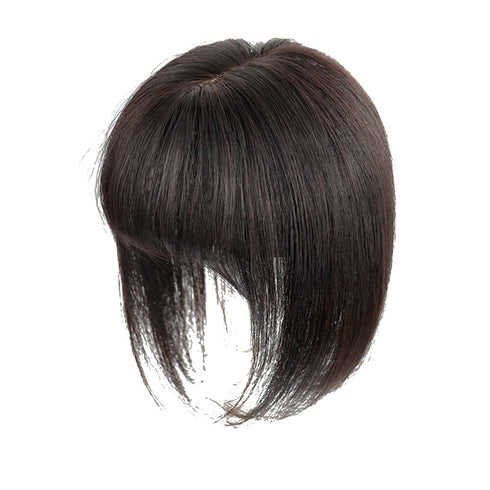 Middle Part Silk Base Human Hair Topper - 7x10cm Clip in Hairpiece with Wispy Fringe, Off Black