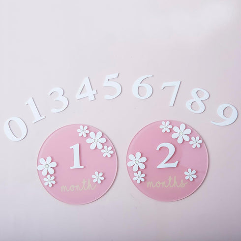 Troxueo 3D 1-12 Acrylic Daisy Baby Milestone Cards, Baby Milestone Signs, Months Interchangeable Monthly Milestone