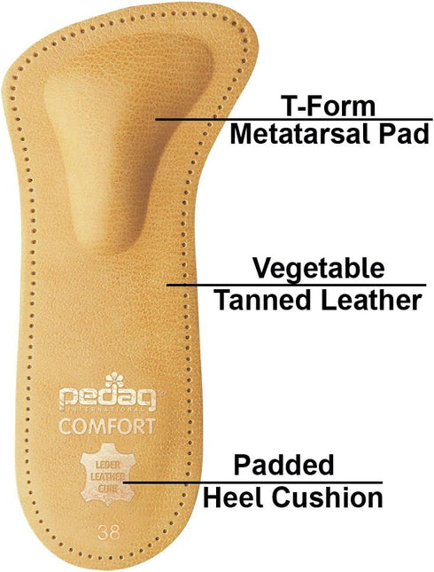 pedag Comfort Leather 3/4 Inserts, Handmade in Germany, Tan, 1 Pair, US M 13 / EU 46