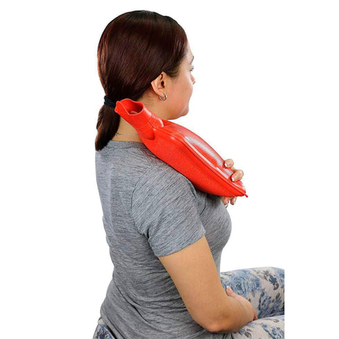 Classic Red Rubber Hot Water Bottle, 2 Quart Capacity - Pain Relief from Cramps, Headaches