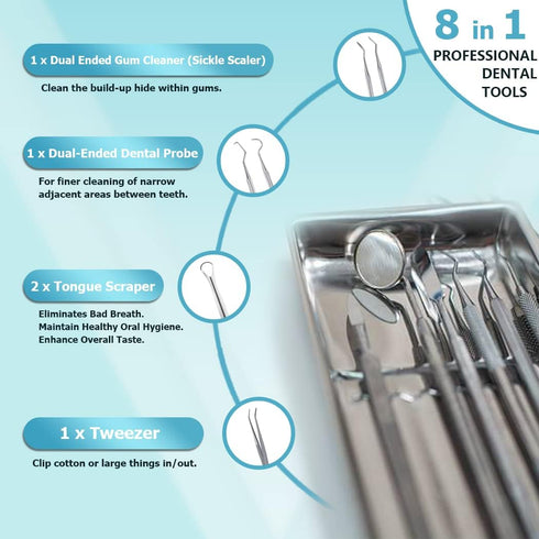 KOHEEL Dental Tools Set, 8 Count Teeth Cleaning Tools, Metal Case, Oral Care Hygiene Kit & Toothpicks