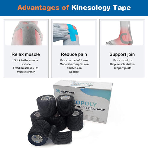 Self Adherent Cohesive Wrap Bandages 2 Inches (6 Count, Black)