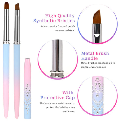Nail Art Clean Up Brush, 2Pcs Round & Angled Nail Polish Brushes for Professional Nail Art Design