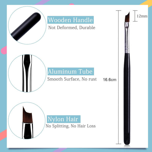 Oblique Head French Tip Nail Brush, Black Handle UV Gel Acrylic Painting Drawing Pen, Pack of 1
