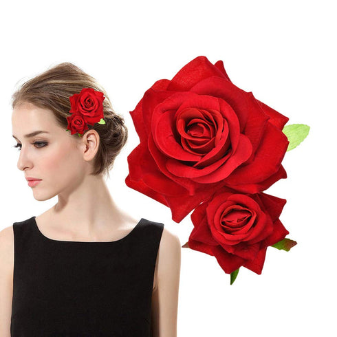 Rose Flower Hair Clip, 3D Red Roses Hair Accessories for Girls Women, Wedding Hair Clip