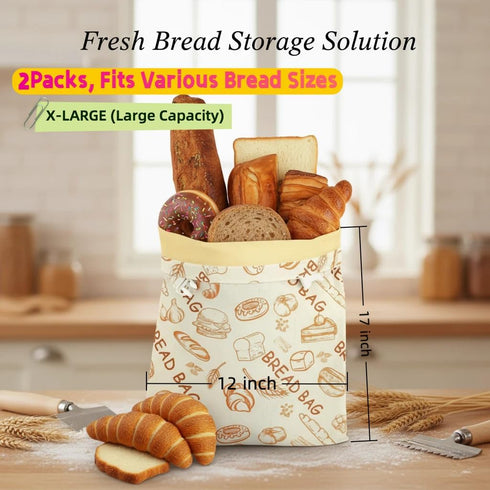 Hiketry 2 Pack Extra Large Beeswax Bread Bags for Sourdough & Homemade Bread, Reusable Cotton Bread Storage Bags