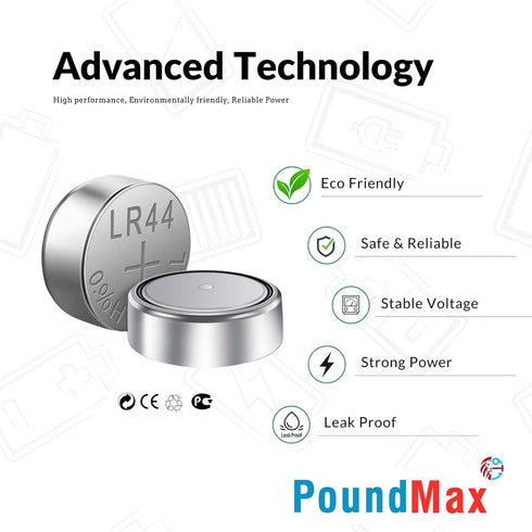 PoundMax 10 AG13 LR44 1.5 x V Alkaline Button Cell Battery