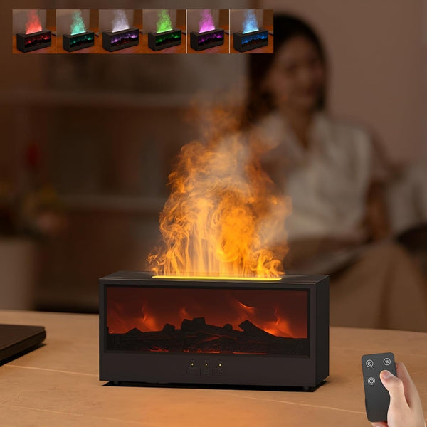 LUCOJET Essential Oil Diffuser, Flame Fireplace Aromatherapy Diffuser, 150ML Ultrasonic Cool Mist Humidifier