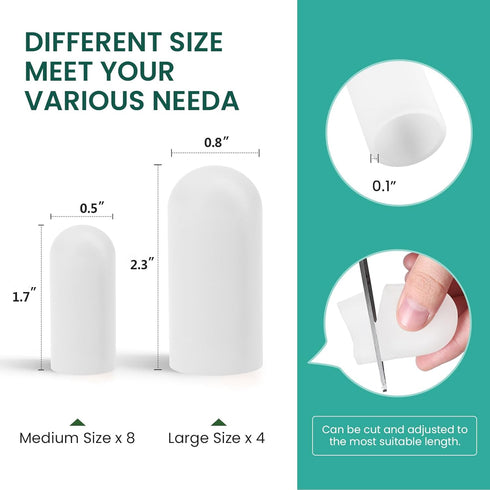 Welnove Gel Toe Cap and Protector, 12-Pack Silicone Toe Covers for Pain Relief, Missing or Ingrown Toenails, Corns,