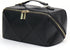 IMCUZUR Travel Makeup Bag, Large Cosmetic Bag for Women, Open Flat Portable Skincare Bag with Handle (Black)