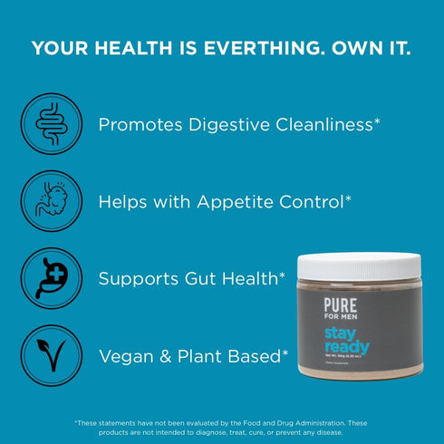 Pure for Men Original Cleanliness Fiber Supplement Powder | Promotes Digestive Regularity | 180 gm Vegan Blend