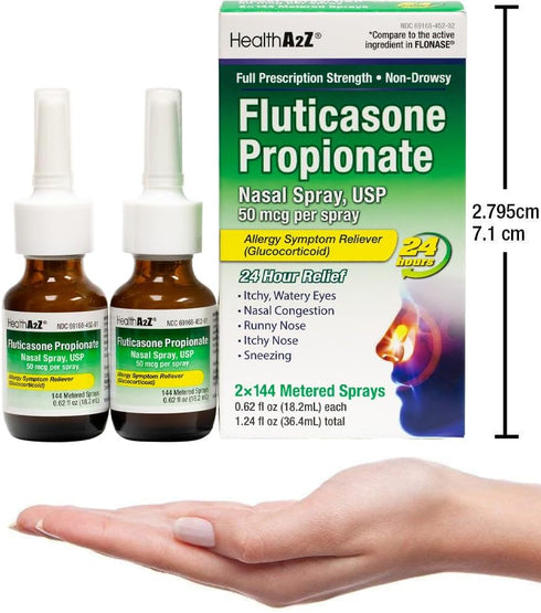 HealthA2Z 50 24 144 0.62 oz. (18.2mL) (0.62 oz. (Pack 2)) Fluticasone Propionate Nasal Spray | mcg per Spray | Hour