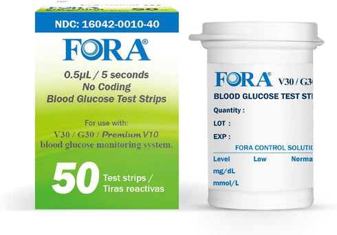 FORA V30 G30 Premium V10 Blood Glucose Test Strips, 50count for Precise Blood Sugar Measurement