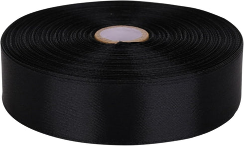 1 inch Black Satin Ribbon, 50 Yards Solid Fabric Roll for Wedding Invitations, Gift Wrapping, Party Decorations