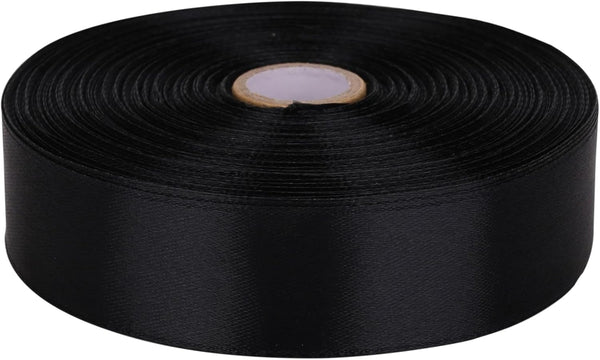 1 inch Black Satin Ribbon, 50 Yards Solid Fabric Roll for Wedding Invitations, Gift Wrapping, Party Decorations