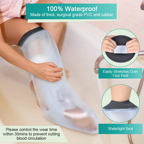 Leg Cast Cover for Shower and Bath, Waterproof Cast Protector for Adult Leg, Reusable Sealed Watertight Bag