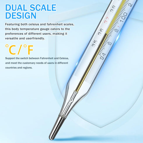 Ipetboom 2pcs Glass Body Temperature Gauge - Underarm Temperature Gauges with Dual Scale & - General Use Temp Checker