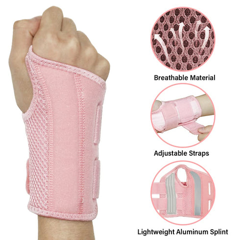 HYCOPROT Night Wrist Brace, Adjustable Compression Sleeve for Wrist Pain Relief, Carpal Tunnel (Pink, S/M-Right Hand)