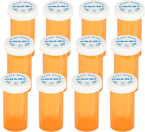 Obami Plastic Medicine Pill Bottles with Child Resistant Caps - Push Down and