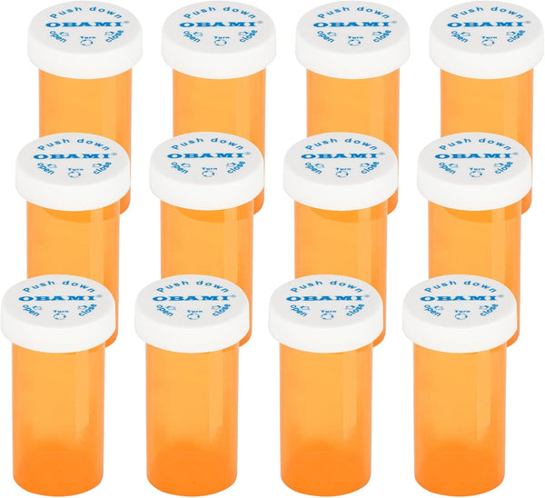 Obami Plastic Medicine Pill Bottles with Child Resistant Caps - Push Down and