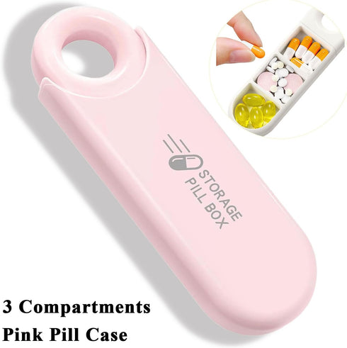 Wopanxye 3 Small Compartment Daily Pill Organizer, Portable Travel Size Pill Box with Pull Tab, Cute Carry-on Medicine