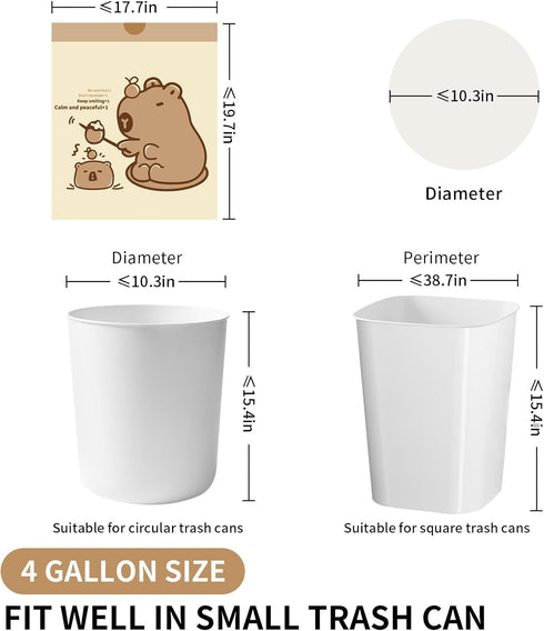VOK 4 100 Counts Gallon Trash Bags with Capybara Printed, Drawstring Small Garbage Bags, Tear-Resistant & Odor-Control