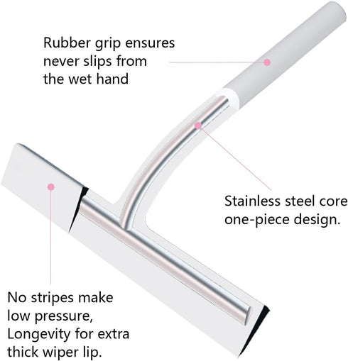 Shower Squeegee 9" with Silicone Hook, All Purpose for Shower Glass Door, Bathroom Tiles, and Car Windows