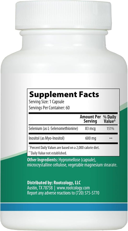 Rootcology Myo-Inositol + Selenium - Comprehensive Blend to Promote Hormone Balance and Immune System Health (60 Capsules)