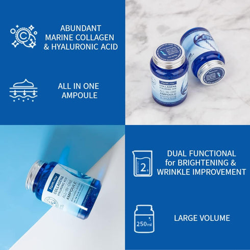 FARMSTAY Collagen & Hyaluronic Acid Ampoule - Korean Skin Care, 8.45 Fl. Oz / 250ml Hydrating Serum