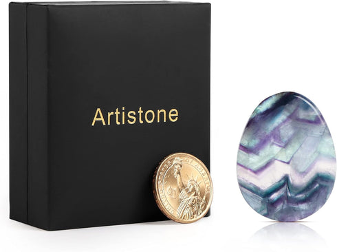 Artistone Rainbow Fluorite Crystal Chakra Thumb Worry Stone, Teardrop Reiki Healing Stone for Anxiety Stress Relief