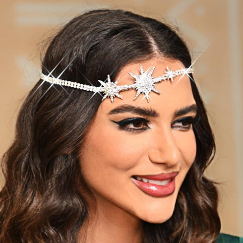 Rhinestone Star Head Chain, Silver Crystal Sparkly Hair Jewelry Accessories for Women