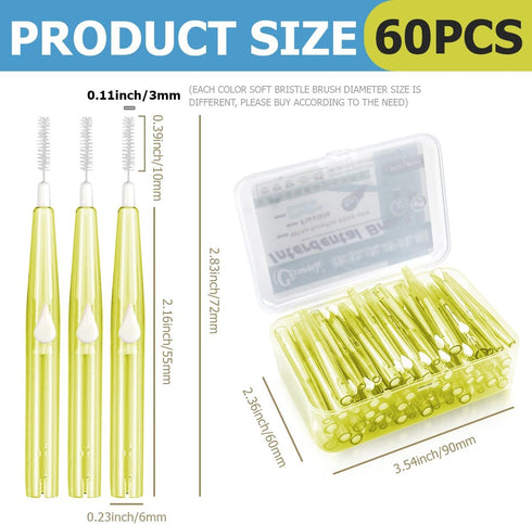 60PCS Oral Dental Hygiene Brush Tooth Cleaning Tool Soft Toothpick Interdental Brush for Braces