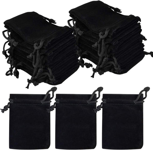 Nydotd 100pcs 2 X 2.8 inch Black Velvet Cloth Jewelry Pouches, Velvet Drawstring Bags for Wedding Favors, Gifts.