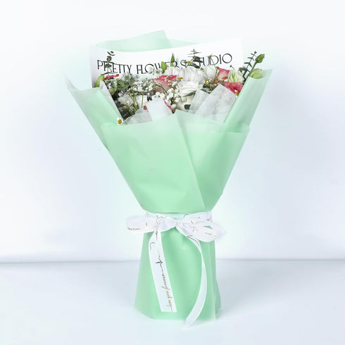 FUHITIM 20 Sheets Misty Light Cyan Flower Wrapping Paper - Waterproof Floral Bouquet for DIY Crafts, Gift Packaging