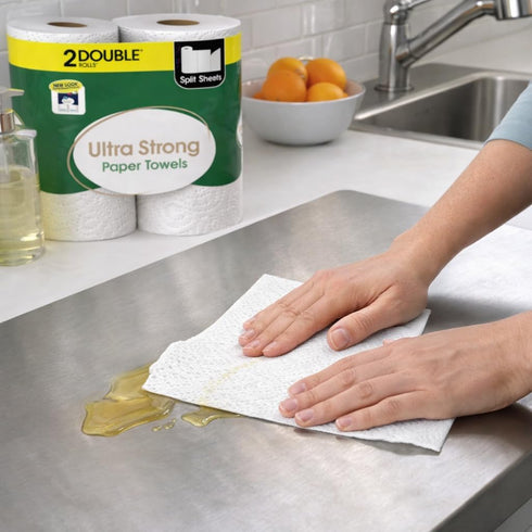 Homavia 2 Paper Towels, White Household Cleaning Rolls for Kitchen, Bathroom and Home Use, Absorbent Disposable Towels
