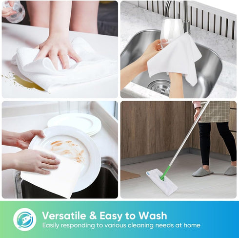 HOMEXCEL 12 Pack White Microfiber Cleaning Cloths, Premium Lint Free Towels for Cars, Highly Absorbent Reusable Rags.