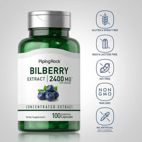 Piping Rock Bilberry Extract Capsules 2400mg, 200 Count, Vegetarian, Non-GMO, Gluten Free Supplement