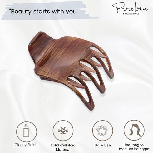 Parcelona French Paw Wide Side Slide Yoga Jaw Hair Clips, Strong Hold No Slip Grip, Brown Streaks