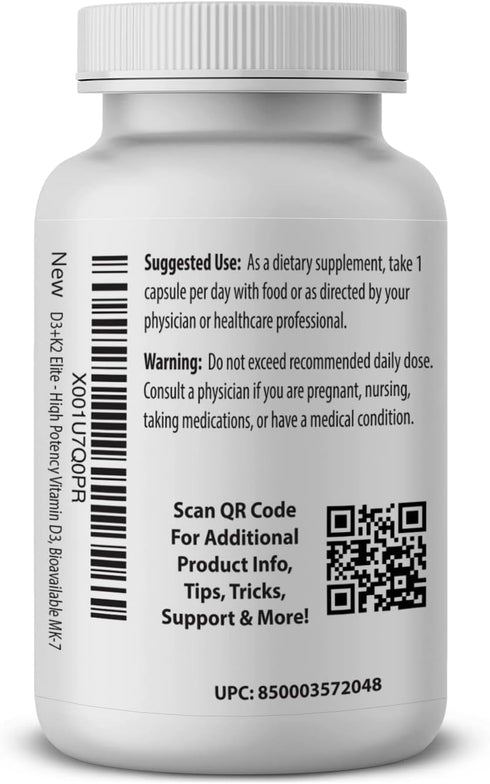 D3 + K2 Elite – Vitamin D3 + K2 – 60 Day Supply, High-Potency, Bioavailable MK-7