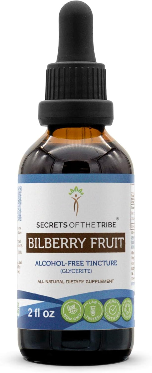 Secrets of the Tribe Bilberry Fruit Alcohol-Free Liquid Extract - Bilberry Dried Fruit Tincture Supplement, 2 FL OZ