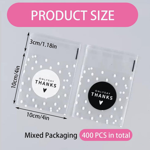 TuNan 400pcs 4x4 Inch, Packaging, Thanks Self Adhesive Candy Cookie Bags Small Clear Cellophane Bags for Party Favor