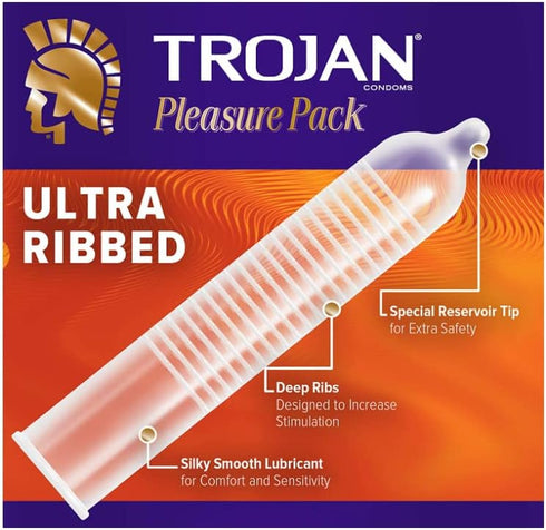 Pack 3 Pack 4 Trojan Pleasure Lubricated Premium Latex Condoms - ct