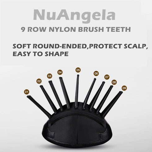 NuAngela Cushion 9 Row Nylon Bristle Brush for Curly Hair, Easy Clean Styling Hairbrush for Detangling