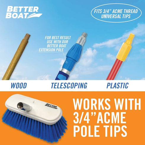 Medium Boat Deck Brush, Heavy Duty Marine Deck Brush, 8" Bristle Cleaning Head with Bumper, 3/4" Thread for Handle