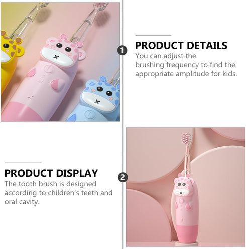 Set 4Pcs 2 INOOMP S Electric Toothbrush Sonic USB Rechargeable Pink Deer Handle with Replacement Brush Heads for Oral