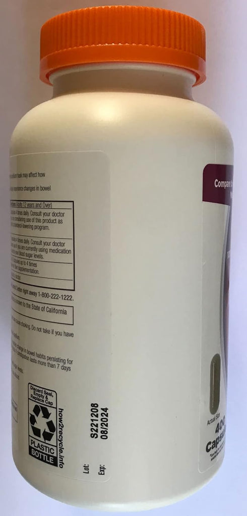 Member's Mark Fiber Capsules 2Pack, 400 Count, Psyllium Husk Supplement